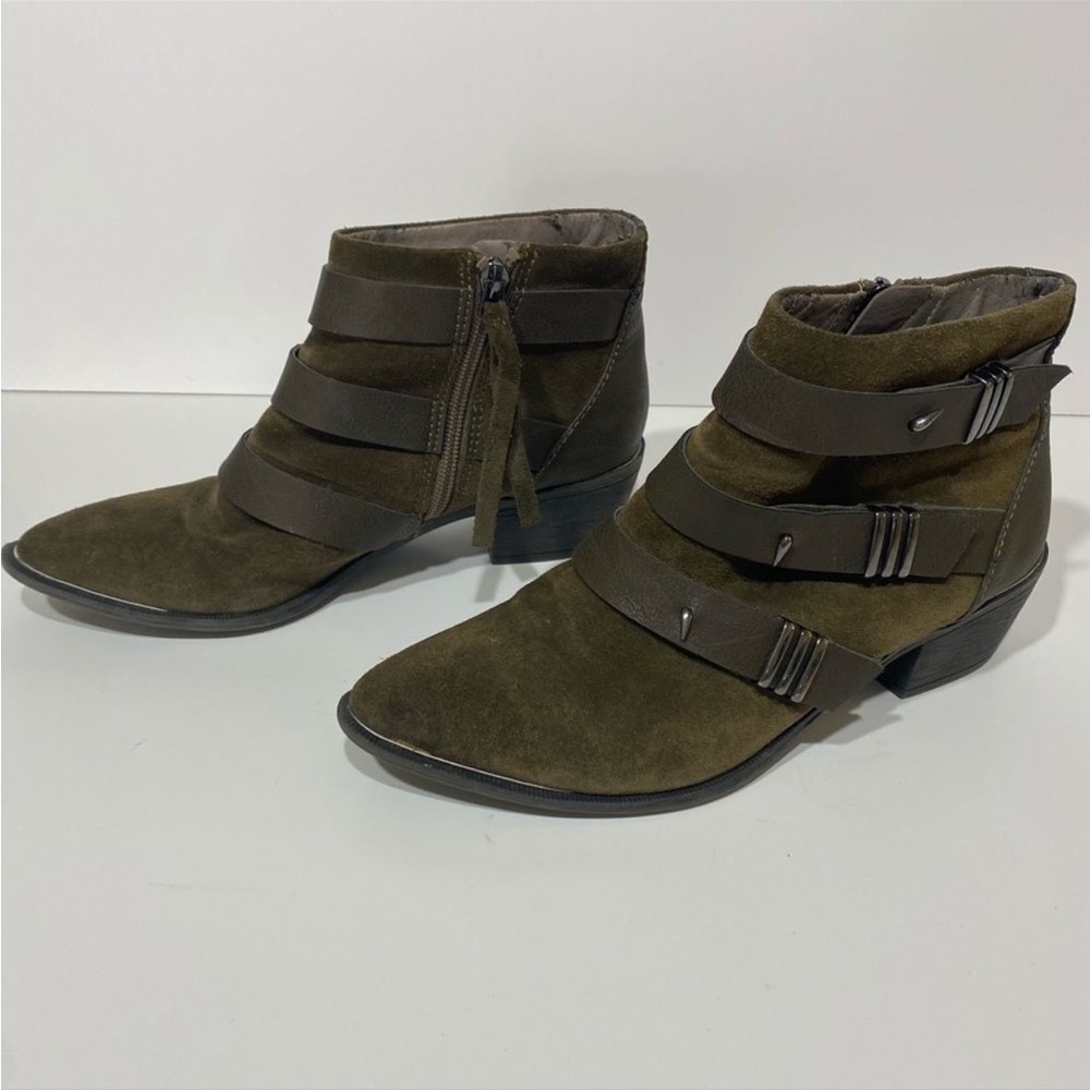 SAM EDELMAN | Harley Moss Green Suede Heeled Ankle Booties Boots - Picture 2 of 7
